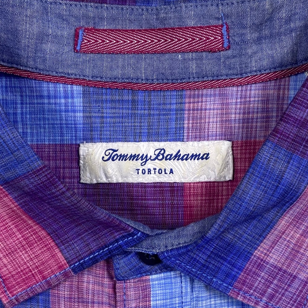 Tommy Bahama Tortola Shirt Mens XL Blue Pink Plaid Cotton Tencel Long Sleeve - Picture 3 of 11